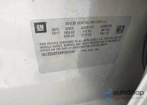 2017 Chevrolet Malibu Ls z USA, uszkodzony, nr VIN 1G1ZC5STXHF241844